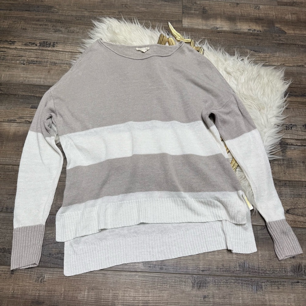 Eileen Fisher Stripe Linen White Taupe Sweater